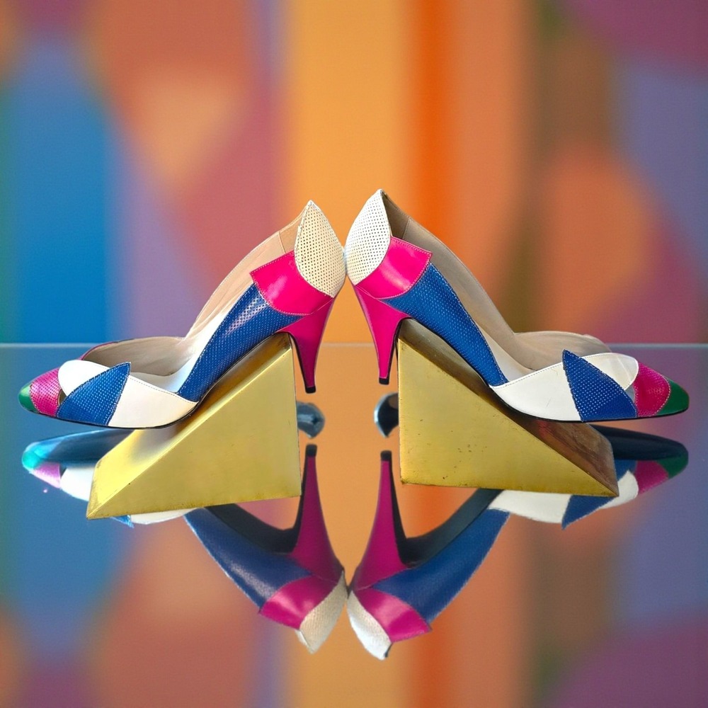 Vintage Enzo Angiolini "Gilda" Colorblock Pumps – Made in Italy – 8.5 M – NEW in - Picture 1 of 15